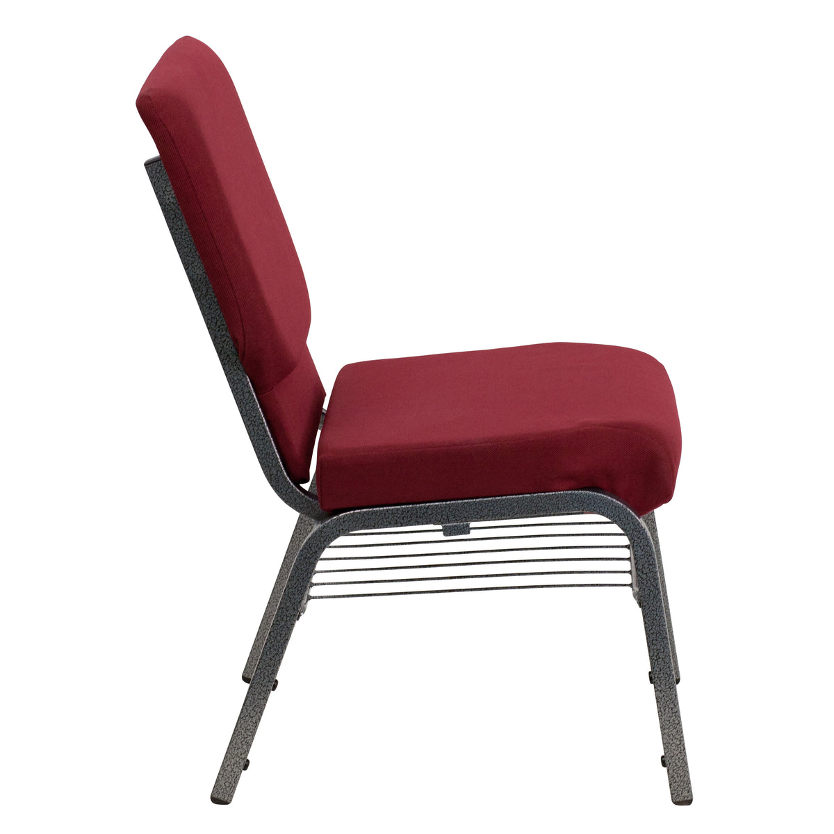 Burgundy Fabric/Silver Vein Frame |#| 18.5"W Church Chair in Burgundy Fabric with Book Rack - Silver Vein Frame