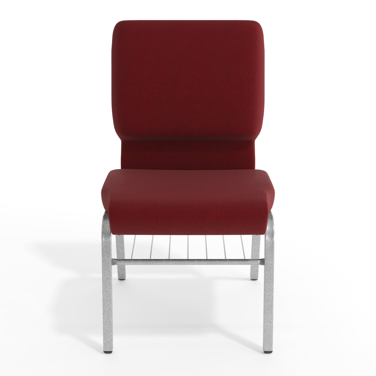 Burgundy Fabric/Silver Vein Frame |#| 18.5"W Church Chair in Burgundy Fabric with Book Rack - Silver Vein Frame