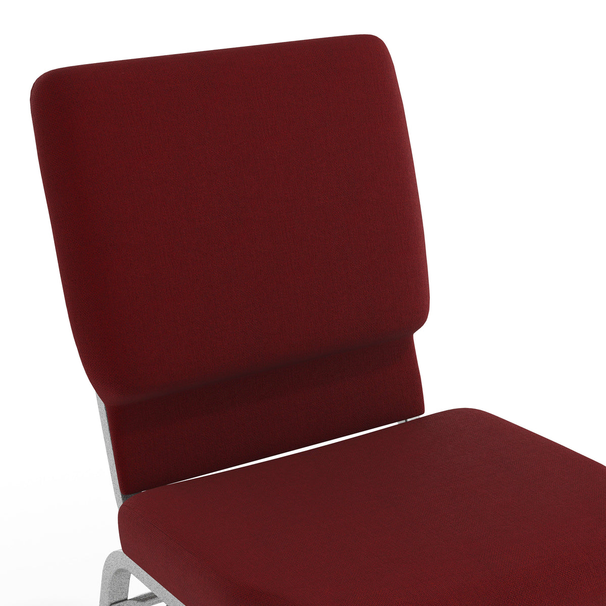 Burgundy Fabric/Silver Vein Frame |#| 18.5"W Church Chair in Burgundy Fabric with Book Rack - Silver Vein Frame