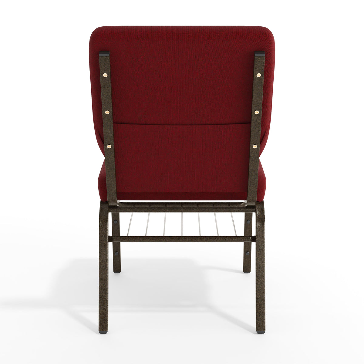 Burgundy Fabric/Gold Vein Frame |#| 18.5"W Church Chair in Burgundy Fabric with Book Rack - Gold Vein Frame