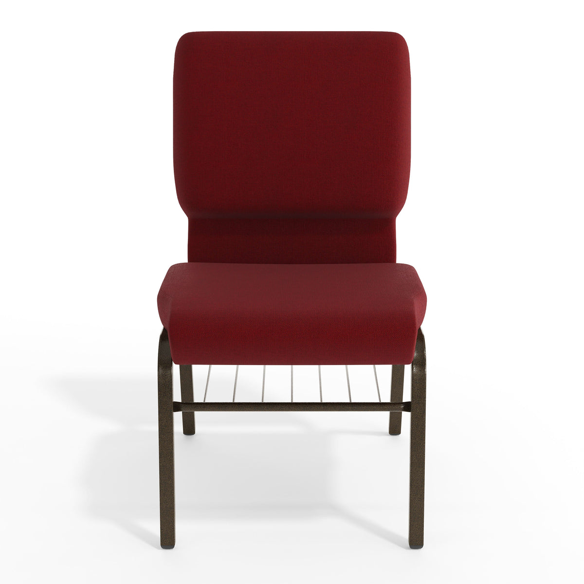 Burgundy Fabric/Gold Vein Frame |#| 18.5"W Church Chair in Burgundy Fabric with Book Rack - Gold Vein Frame