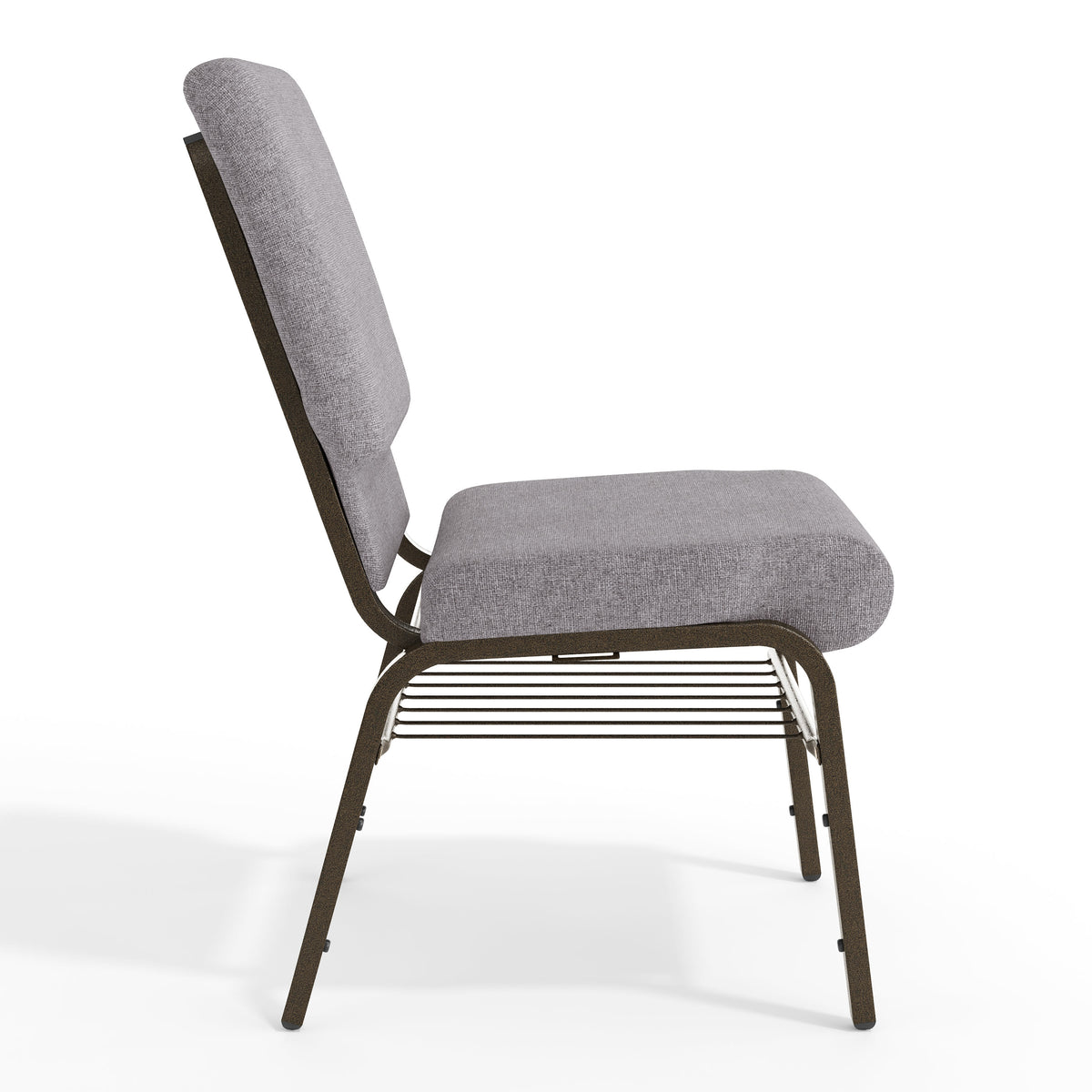 Gray Fabric/Gold Vein Frame |#| 18.5"W Church Chair in Gray Fabric with Book Rack - Gold Vein Frame