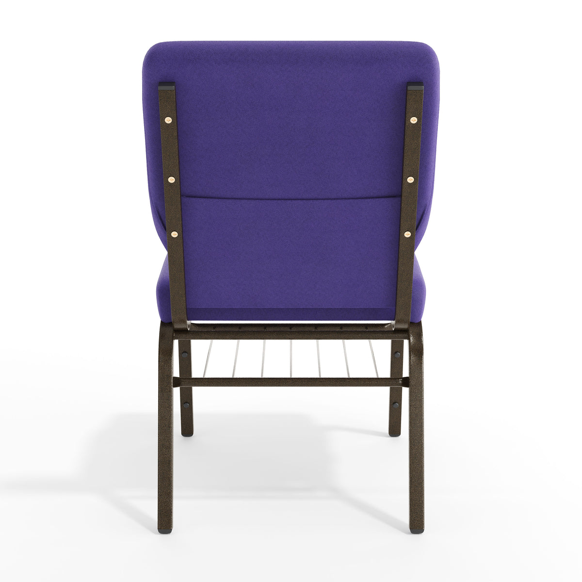 Purple Fabric/Gold Vein Frame |#| 18.5"W Church Chair in Purple Fabric with Book Rack - Gold Vein Frame