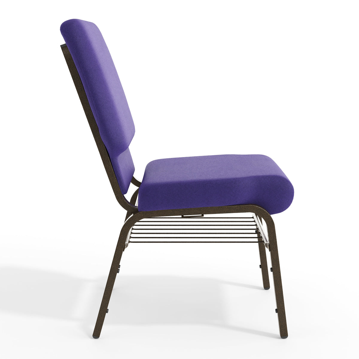 Purple Fabric/Gold Vein Frame |#| 18.5"W Church Chair in Purple Fabric with Book Rack - Gold Vein Frame