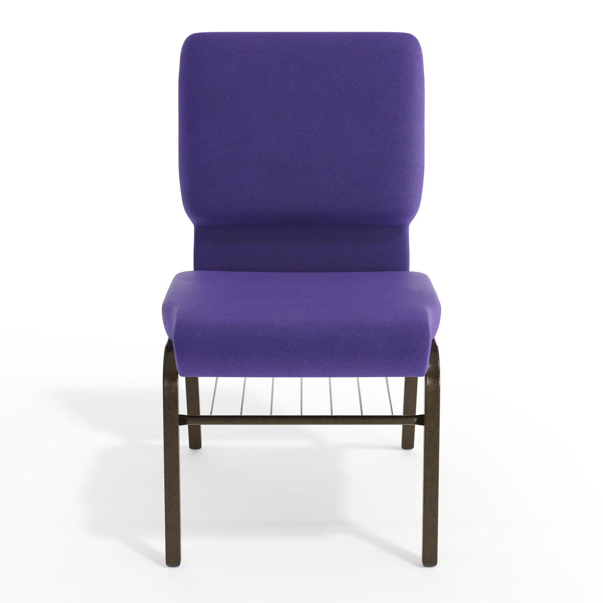 Purple Fabric/Gold Vein Frame |#| 18.5"W Church Chair in Purple Fabric with Book Rack - Gold Vein Frame