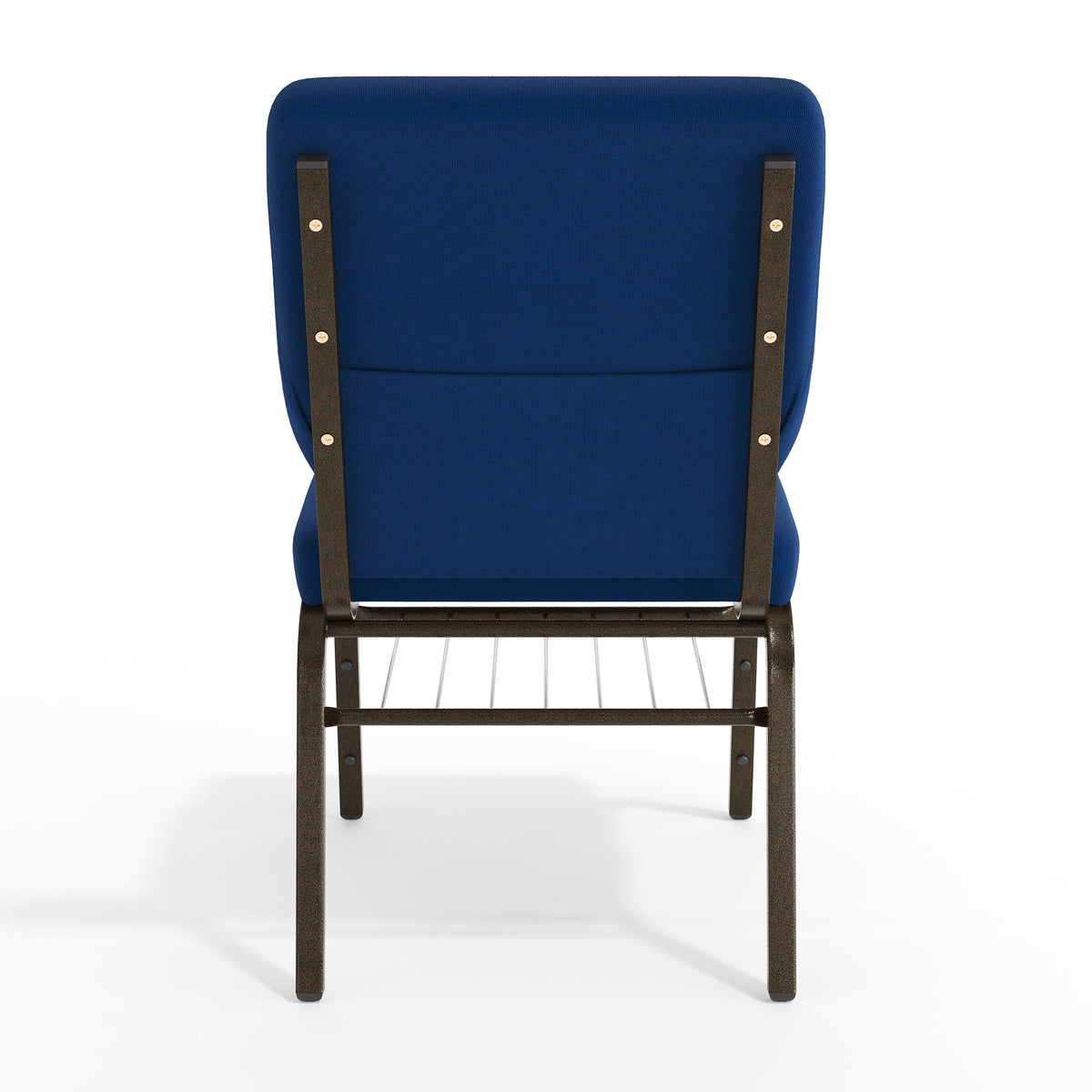 Navy Blue Fabric/Gold Vein Frame |#| 18.5"W Church Chair in Navy Blue Fabric with Book Rack - Gold Vein Frame