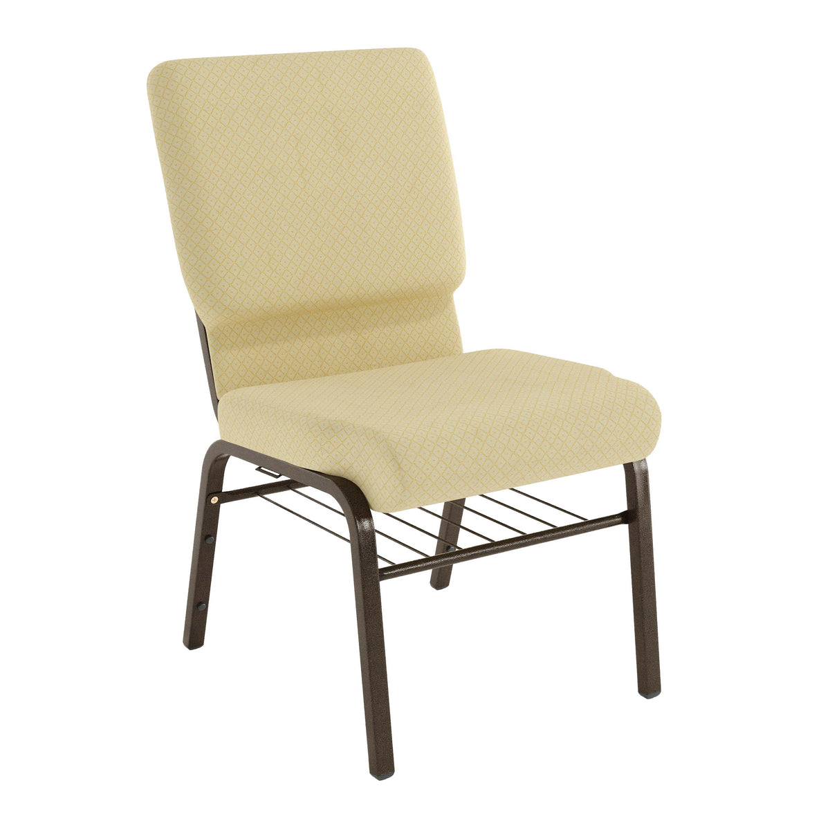 Beige Patterned Fabric/Gold Vein Frame |#| 18.5"W Church Chair in Beige Patterned Fabric with Book Rack - Gold Vein Frame