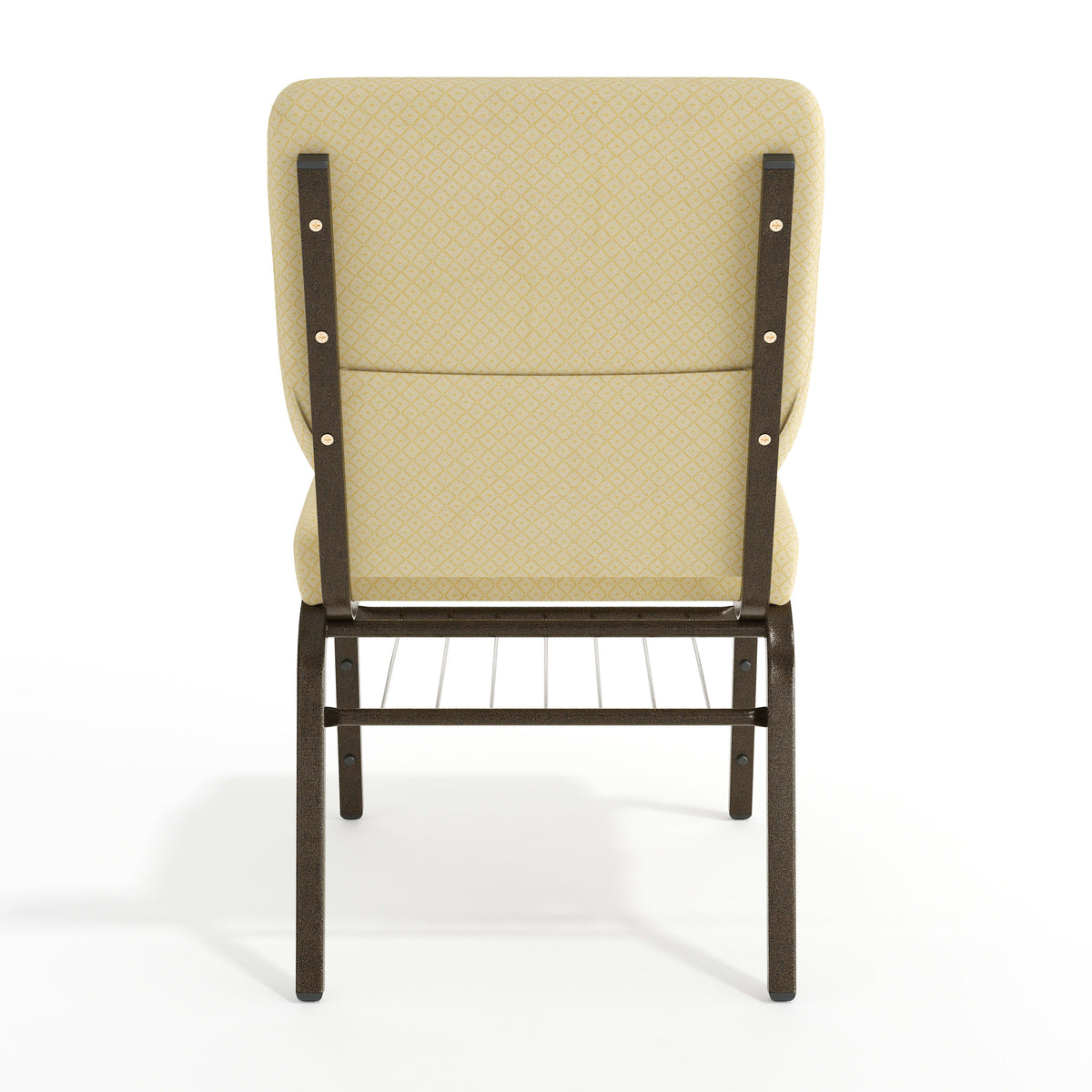 Beige Patterned Fabric/Gold Vein Frame |#| 18.5"W Church Chair in Beige Patterned Fabric with Book Rack - Gold Vein Frame