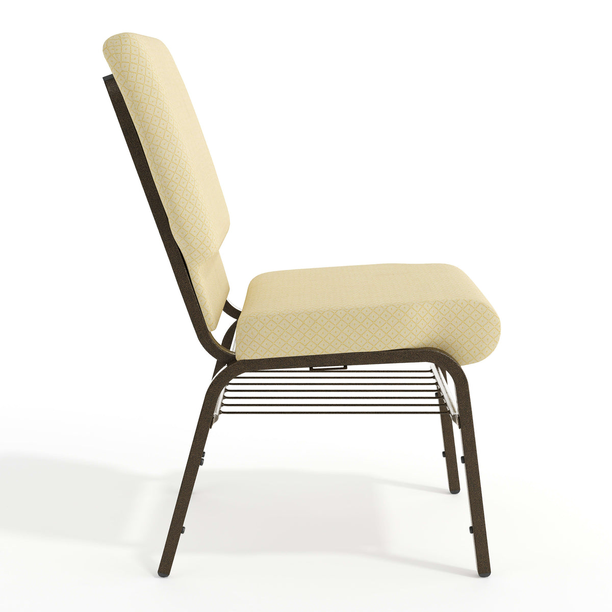 Beige Patterned Fabric/Gold Vein Frame |#| 18.5"W Church Chair in Beige Patterned Fabric with Book Rack - Gold Vein Frame