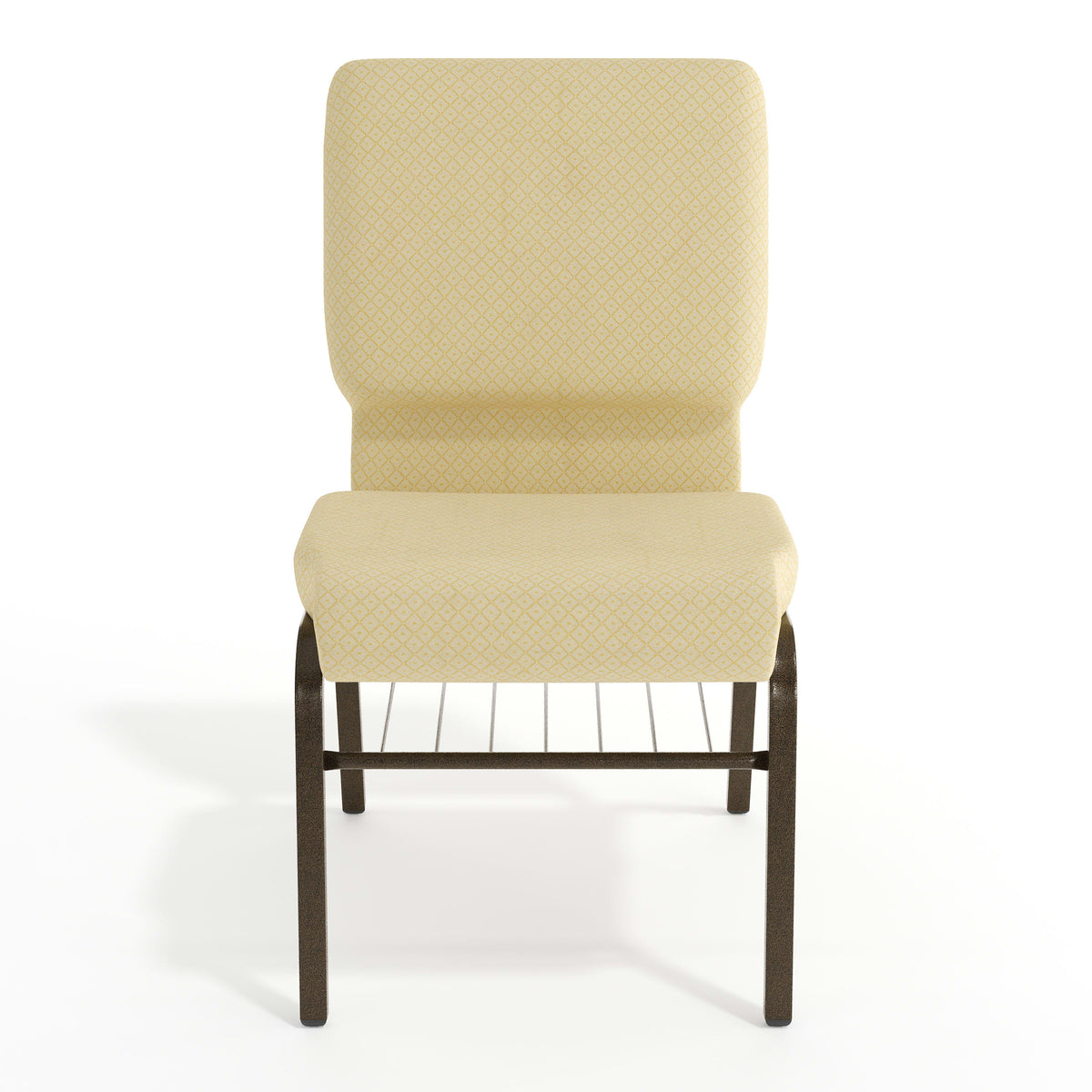 Beige Patterned Fabric/Gold Vein Frame |#| 18.5"W Church Chair in Beige Patterned Fabric with Book Rack - Gold Vein Frame