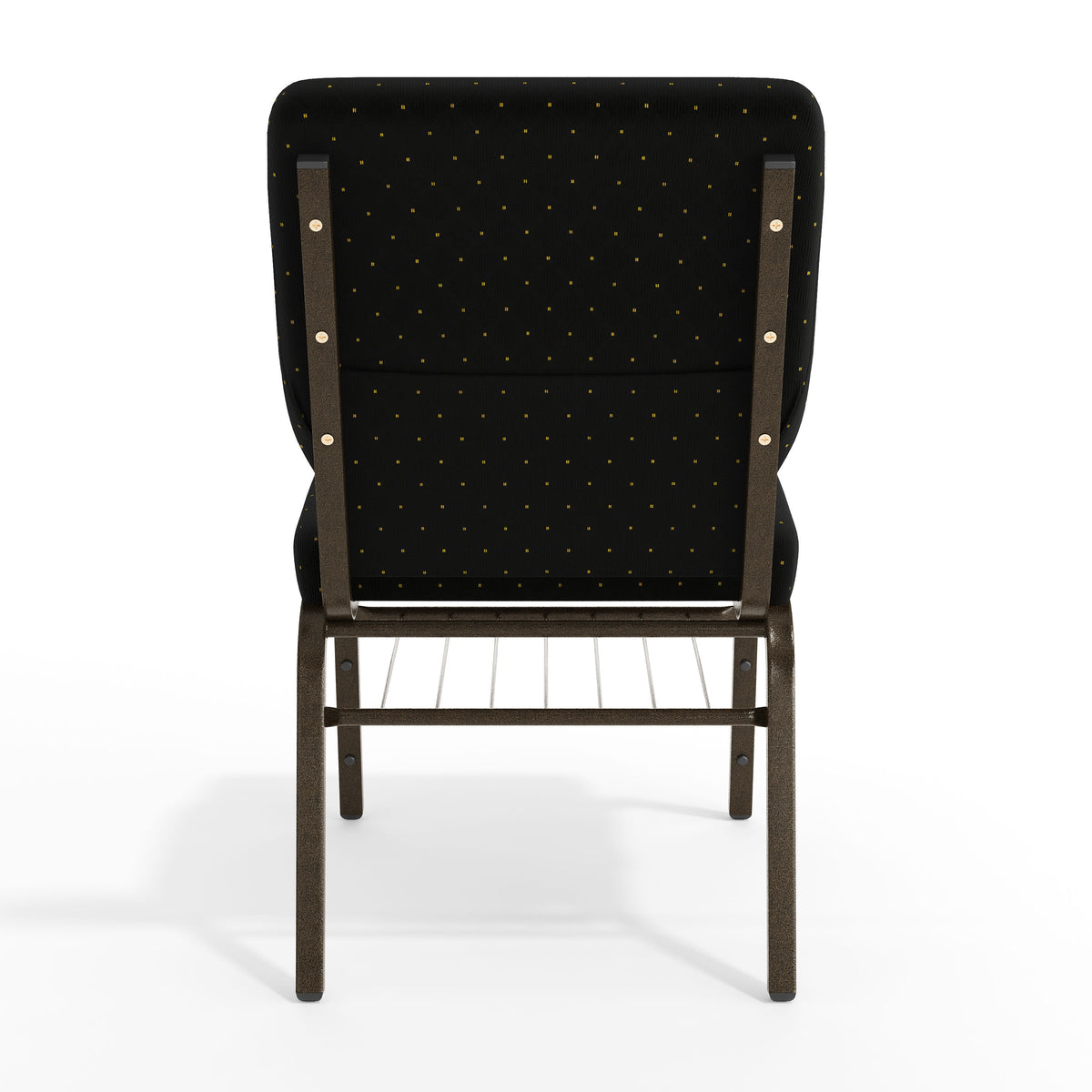Black Dot Patterned Fabric/Gold Vein Frame |#| 18.5"W Church Chair in Black Dot Patterned Fabric w/Book Rack - Gold Vein Frame