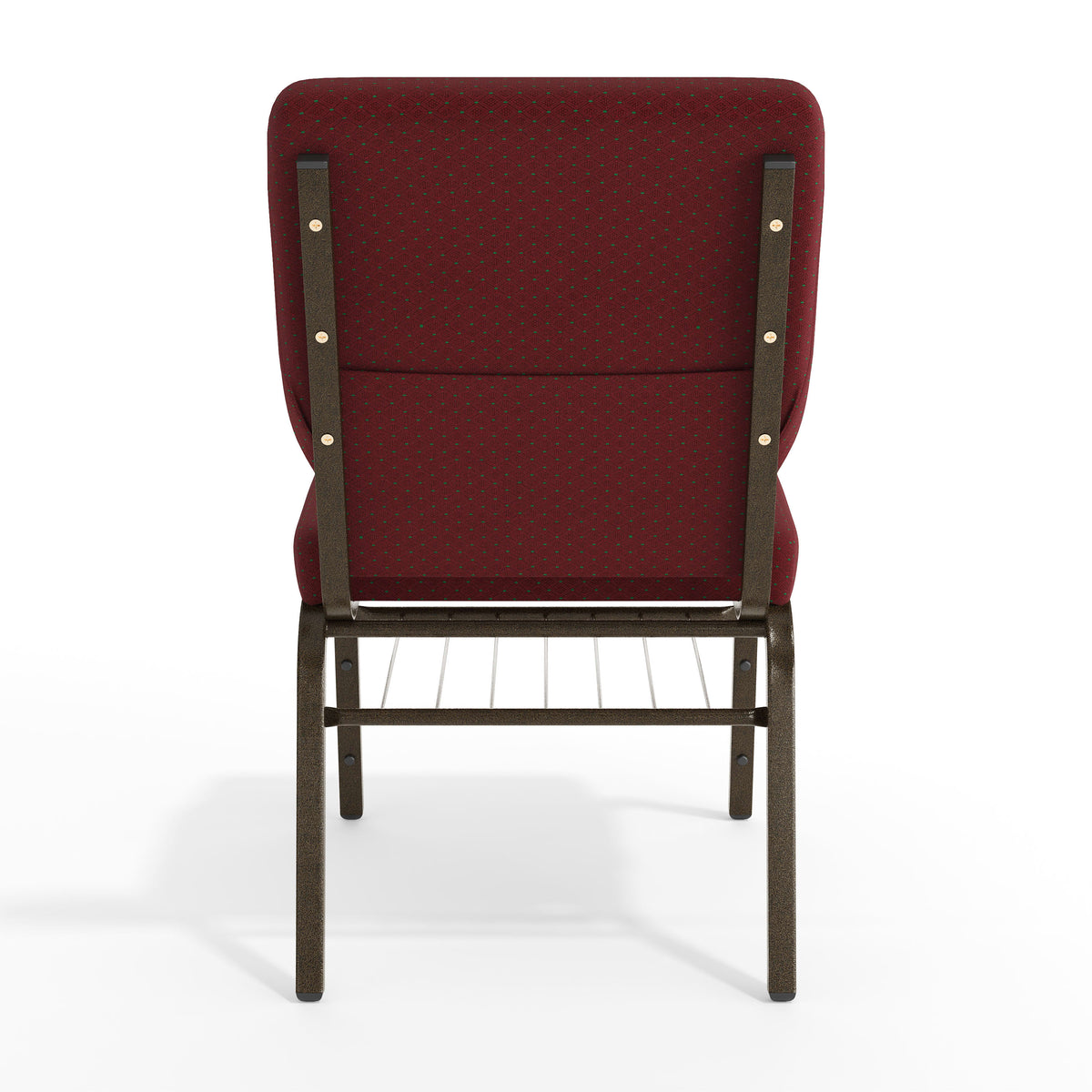 Burgundy Patterned Fabric/Gold Vein Frame |#| 18.5"W Church Chair in Burgundy Patterned Fabric w/ Book Rack - Gold Vein Frame