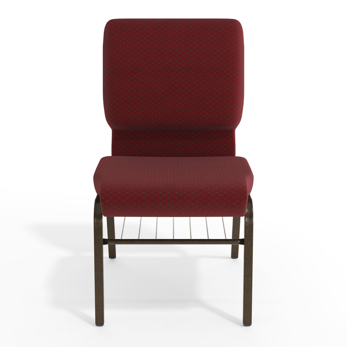 Burgundy Patterned Fabric/Gold Vein Frame |#| 18.5"W Church Chair in Burgundy Patterned Fabric w/ Book Rack - Gold Vein Frame