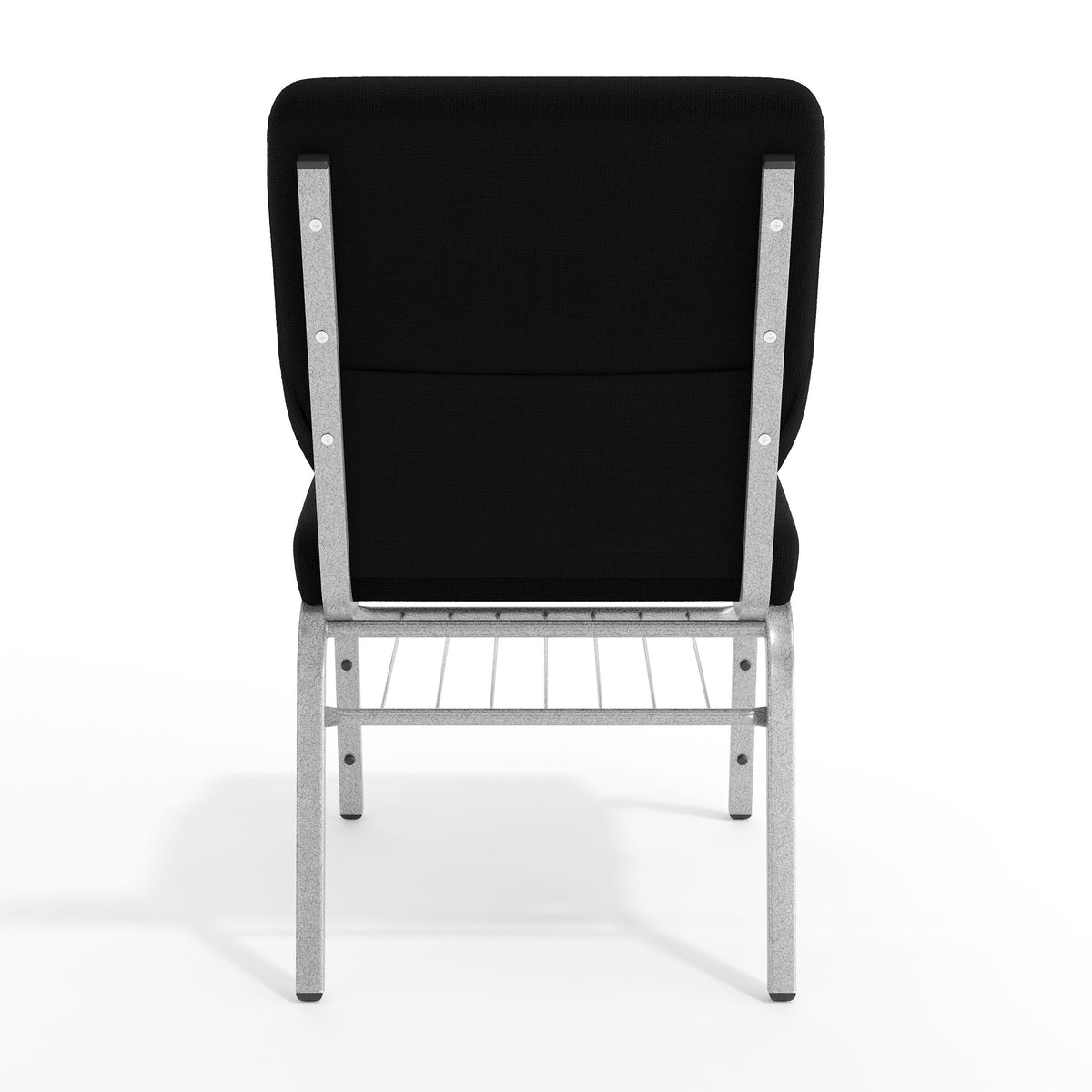 Black Fabric/Silver Vein Frame |#| 18.5"W Church Chair in Black Fabric with Book Rack - Silver Vein Frame