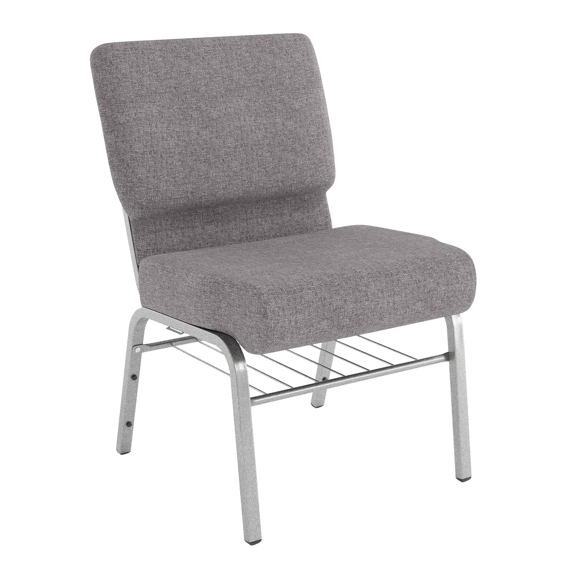 Gray Fabric/Silver Vein Frame |#| 21"W Church Chair in Gray Fabric with Book Rack - Silver Vein Frame