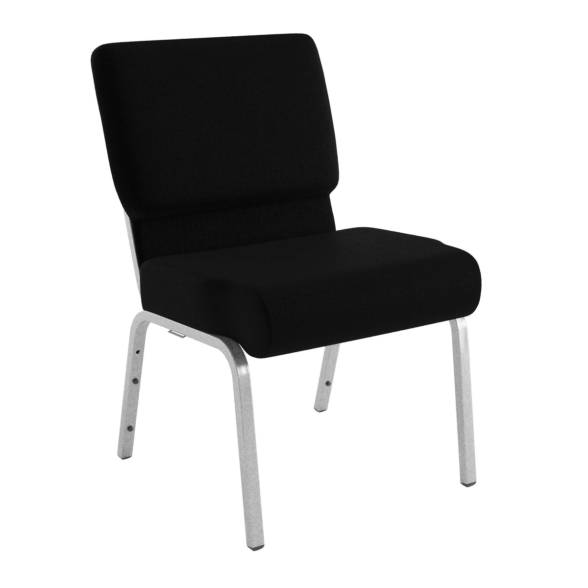 Black Fabric/Silver Vein Frame |#| 21"W Stacking Church Chair in Black Fabric - Silver Vein Frame