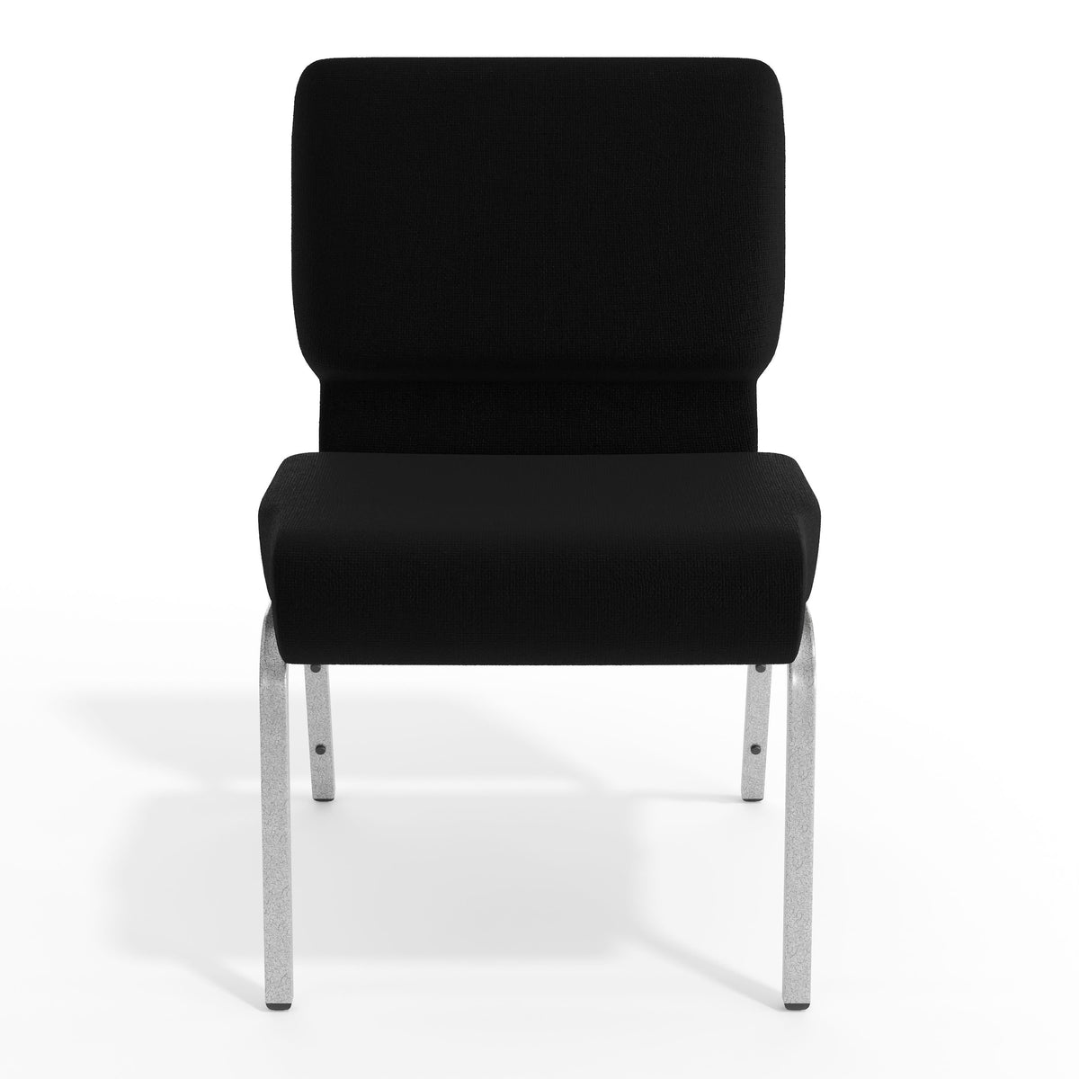 Black Fabric/Silver Vein Frame |#| 21"W Stacking Church Chair in Black Fabric - Silver Vein Frame