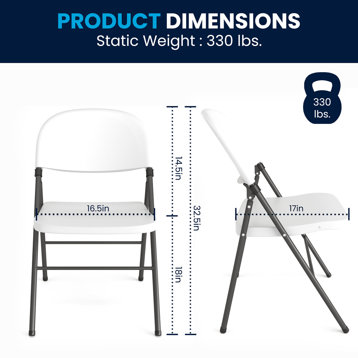 White |#| 330 lb. Capacity Granite White Plastic Folding Chair with Charcoal Frame