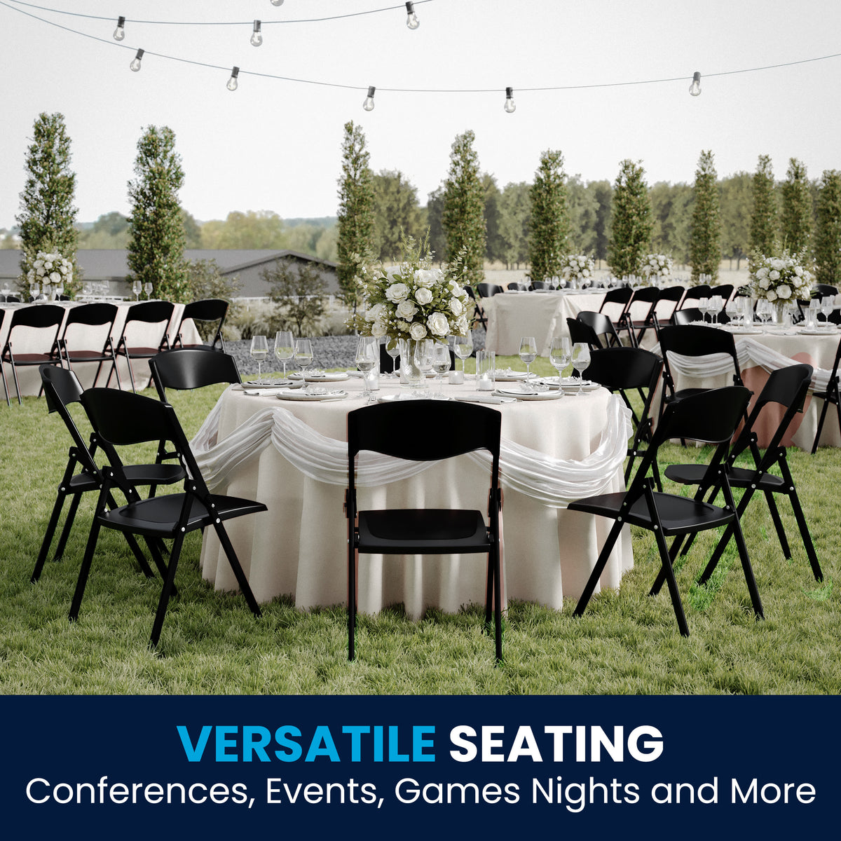 Black |#| 500 lb. Capacity Heavy Duty Black Folding Chair with Built-in Ganging Brackets