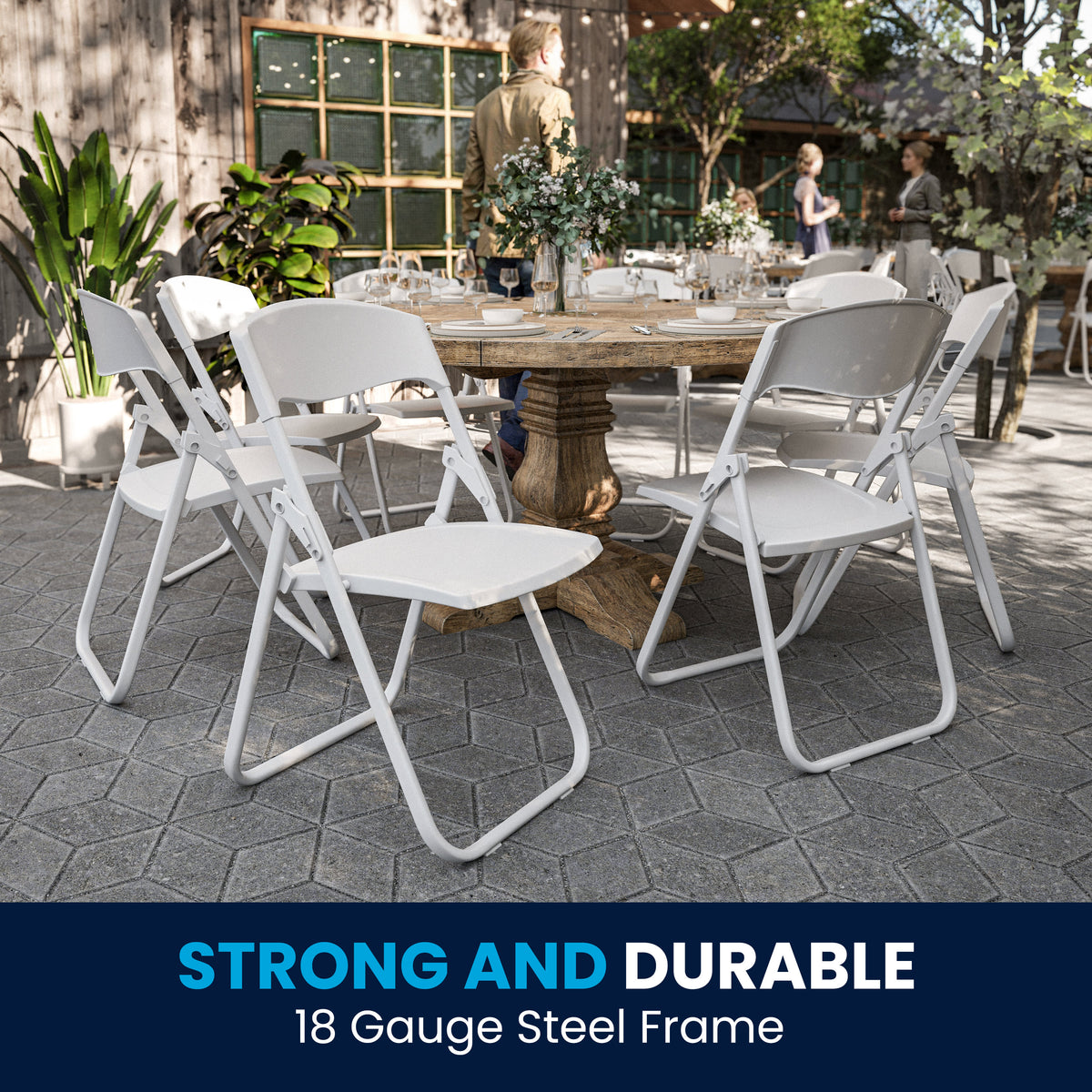 White |#| 500 lb. Capacity Heavy Duty White Folding Chair with Built-in Ganging Brackets