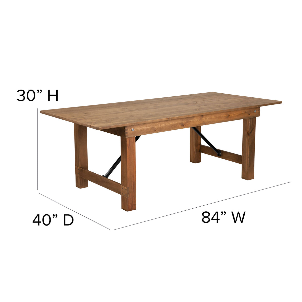 7' x 40" Rustic Folding Farm Table Set with 8 Cross Back Chairs and Cushions