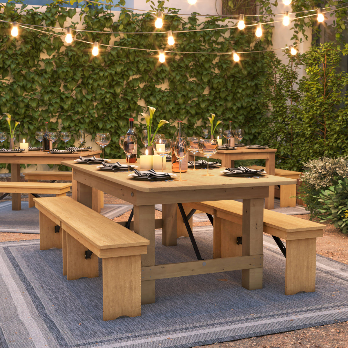 Light Natural |#| 7' x 40" Rectangular Antique Rustic Solid Pine Folding Farm Table