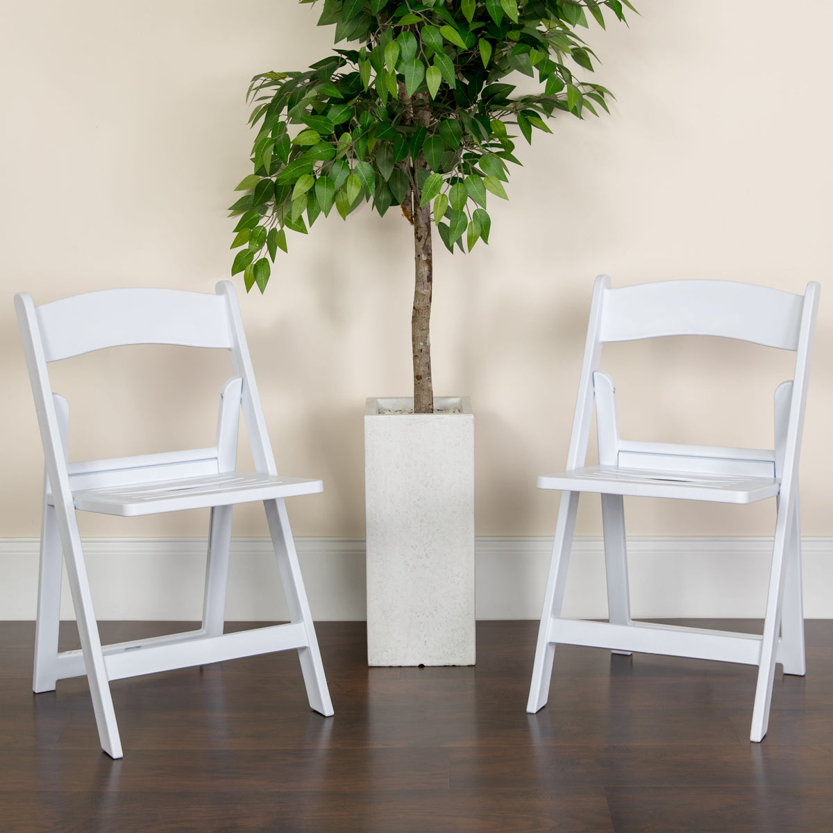 White |#| 800 lb. Capacity White Resin Folding Chair with Slatted Seat