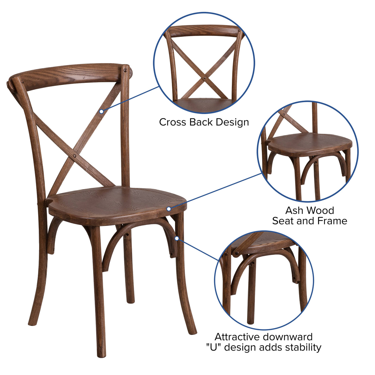 8' x 40" Rustic Folding Farm Table Set with 10 Cross Back Chairs and Cushions