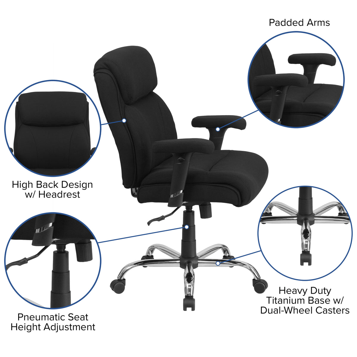 Black Fabric |#| Big & Tall 400 lb. Rated Mid-Back Black Fabric Ergonomic Task Office Chair