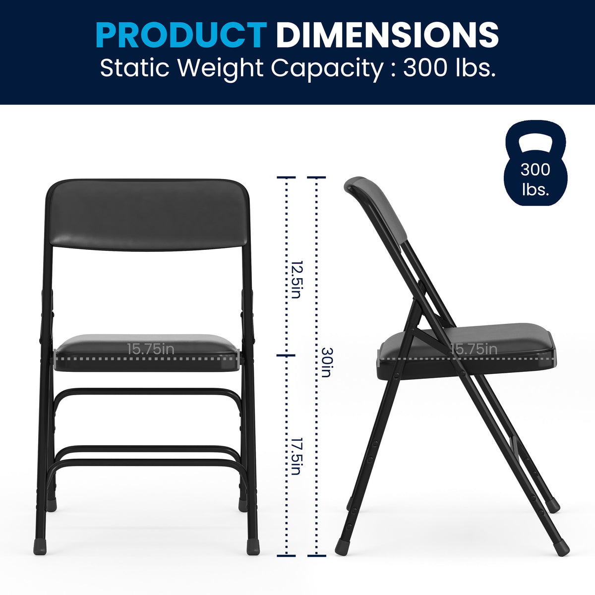 Black Vinyl/Black Frame |#| Curved Triple Braced & Double Hinged Black Vinyl Metal Folding Chair