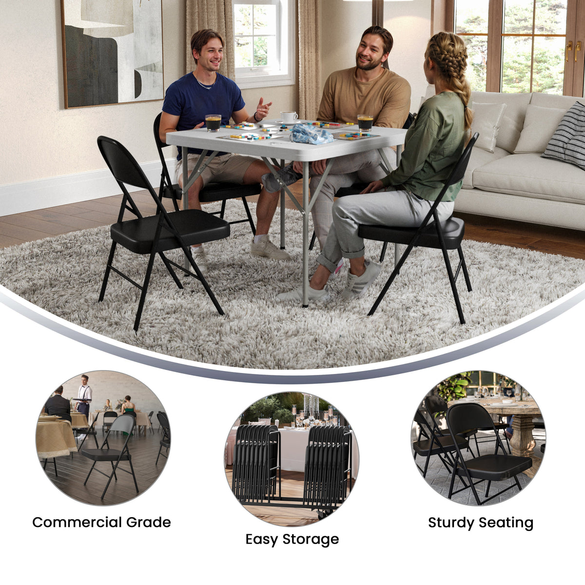 Black |#| Double Braced Black Metal Folding Chair - Event Chair - Portable Chair