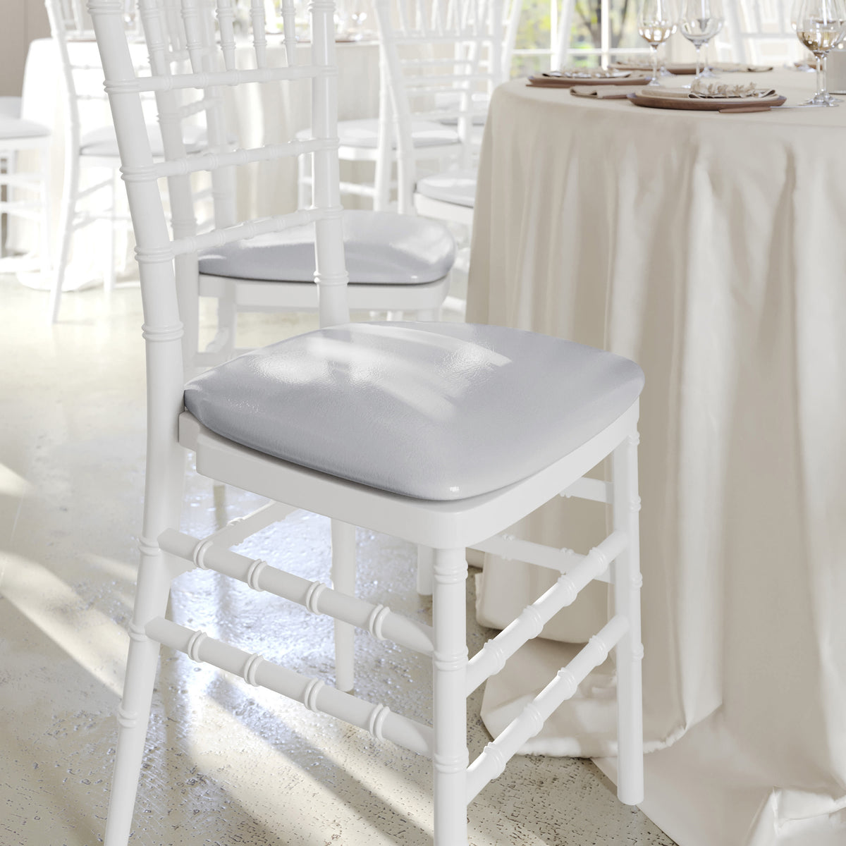 Silver Vinyl |#| Hard Silver Vinyl Chiavari Chair Cushion - Party and Dining Chair Accessories