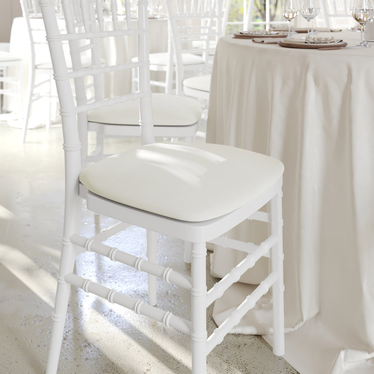 Ivory |#| Hard Ivory Fabric Chiavari Chair Cushion - Party and Dining Chair Accessories