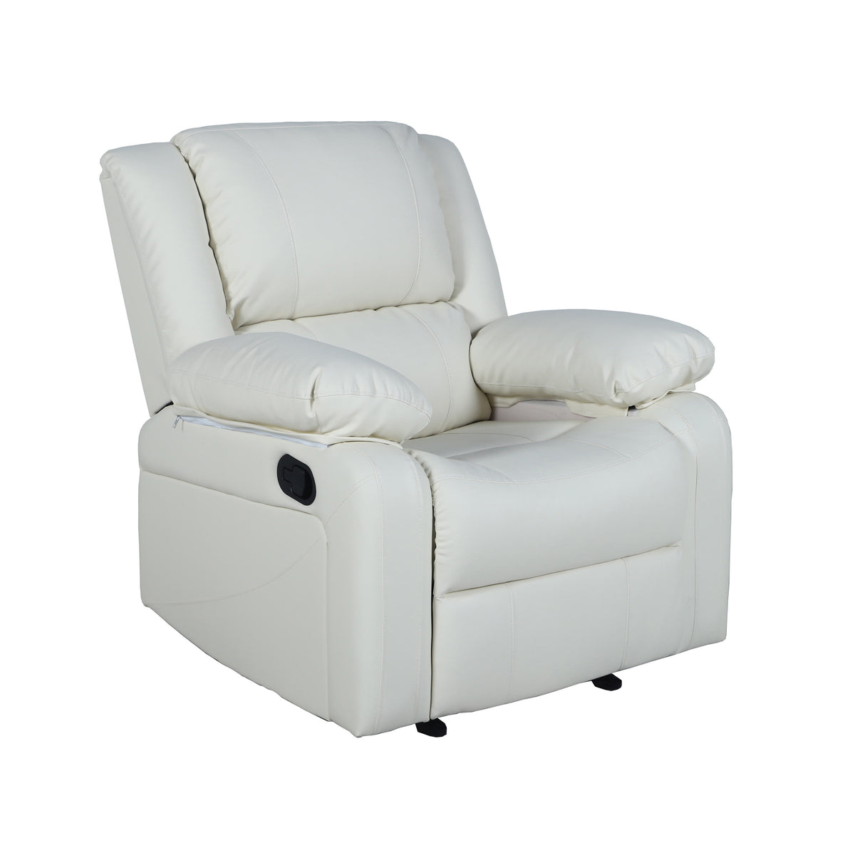 Cream LeatherSoft |#| Contemporary Cream LeatherSoft Pillow Back Recliner - Living Room Furniture