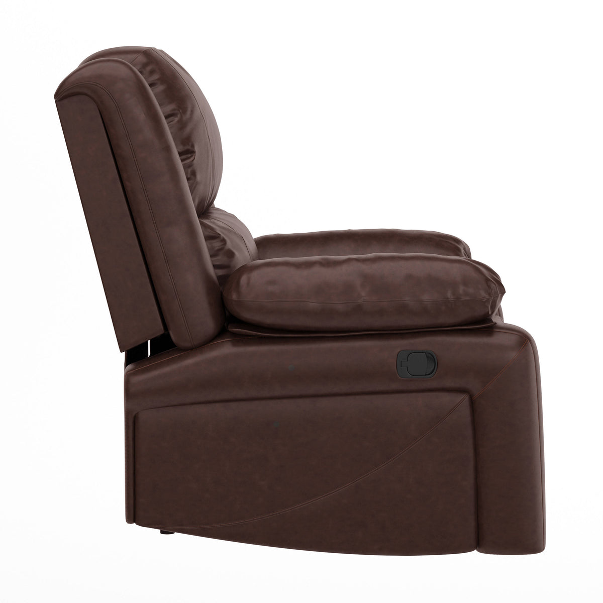 Brown LeatherSoft |#| Brown Contemporary LeatherSoft Plush Pillow Back Recliner with Padded Arms