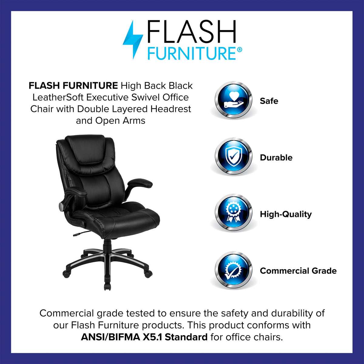High Back Black LeatherSoft Executive Swivel Chair with Double Layered Headrest