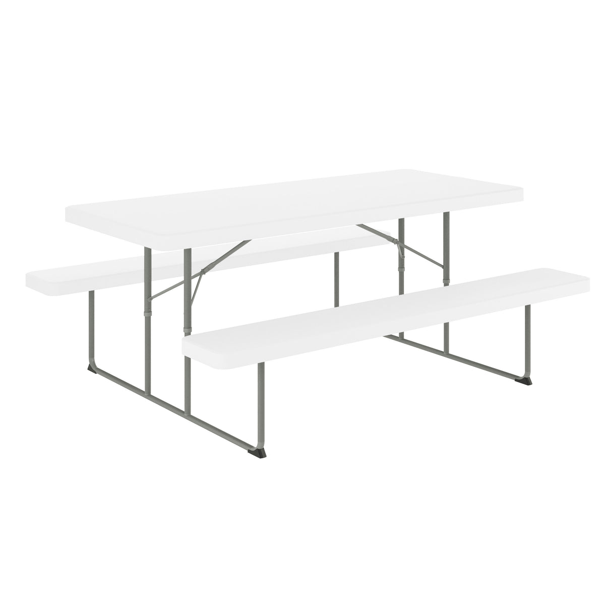 Granite White |#| 6 FT Granite White Folding Picnic Table - Steel Frame and HDPE Top and Benches