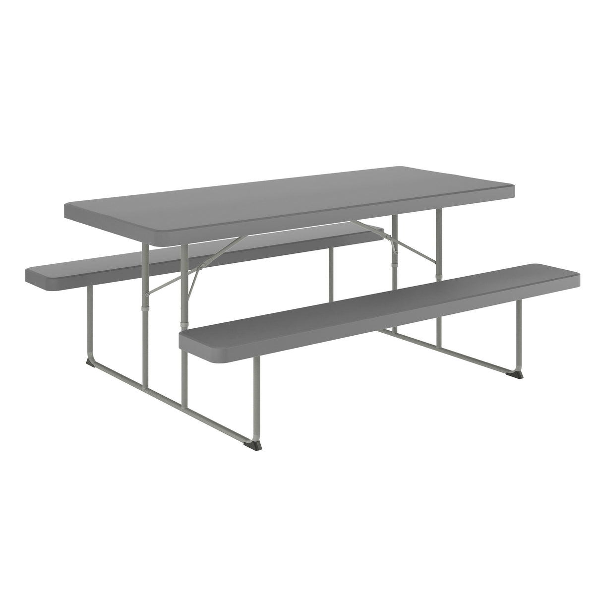 Granite Gray |#| 6 FT Granite Gray Folding Picnic Table - Steel Frame and HDPE Top and Benches