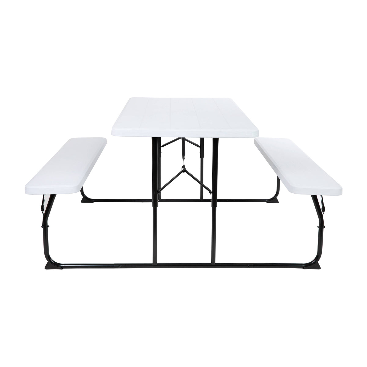 White |#| All-In-One Folding Picnic Table and Bench Set - Adult Size, White Wood Grain
