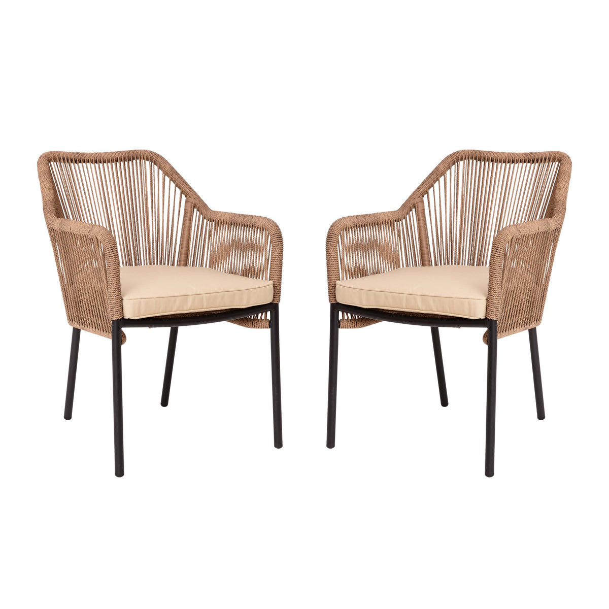 Ivory Cushion/Natural Frame |#| Woven Indoor/Outdoor Stacking Club Chairs in Natural - Ivory Cushions-Set of 2