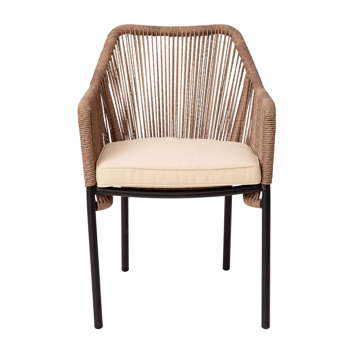 Ivory Cushion/Natural Frame |#| Woven Indoor/Outdoor Stacking Club Chairs in Natural - Ivory Cushions-Set of 2