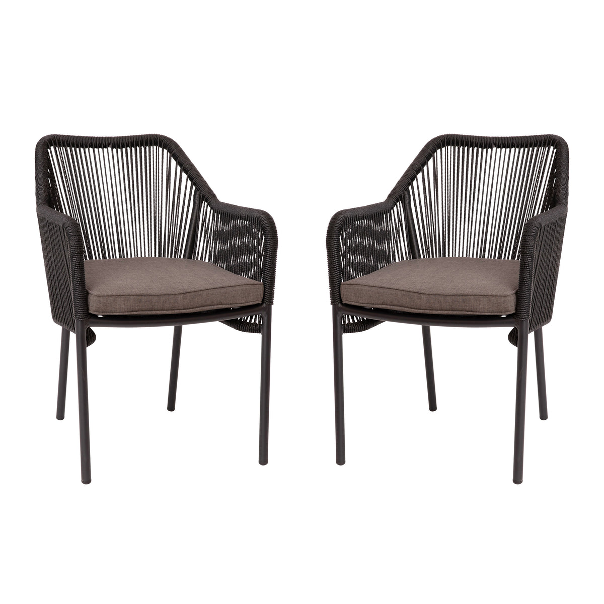 Gray Cushion/Black Frame |#| Woven Indoor/Outdoor Stacking Club Chairs in Black - Gray Cushions-Set of 2