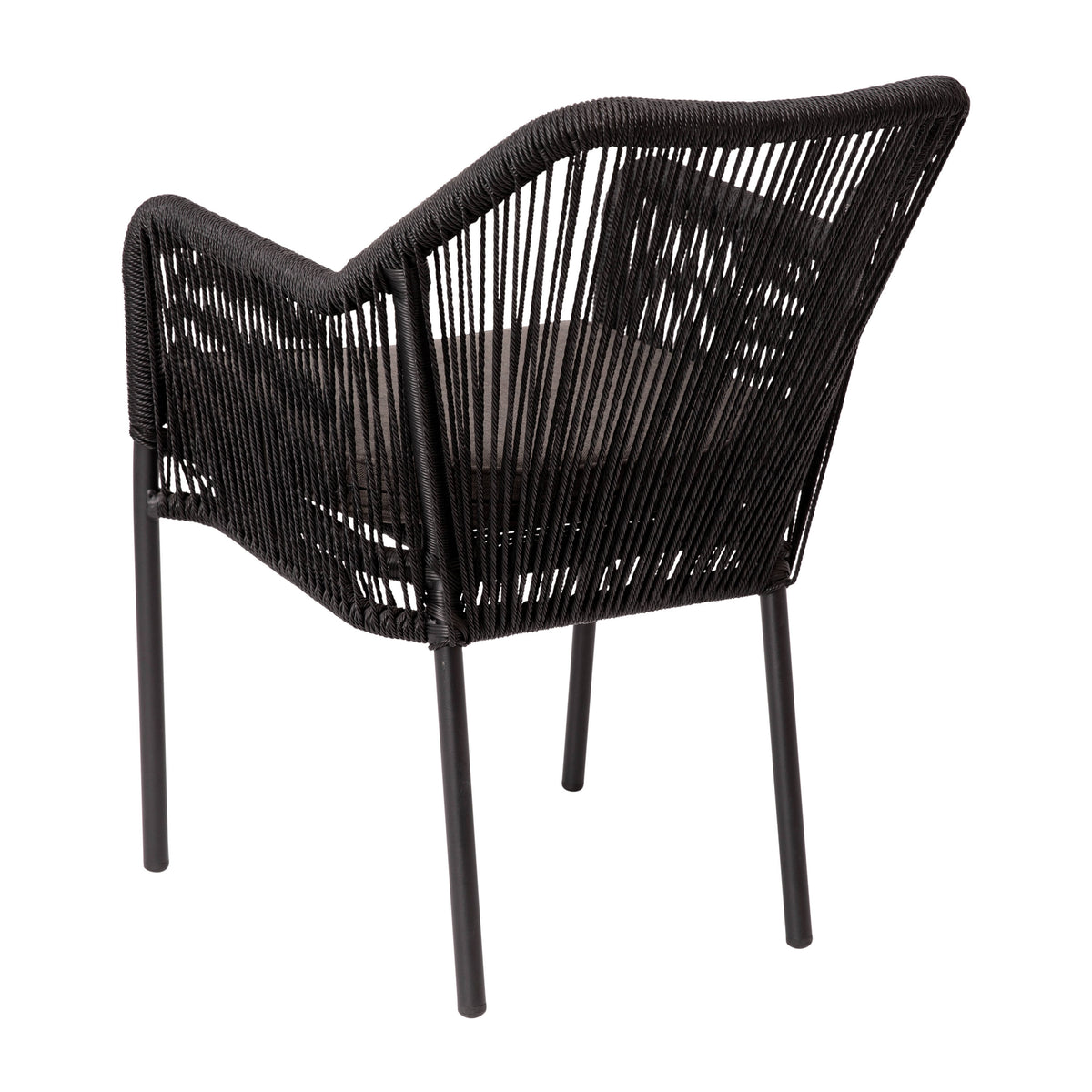 Gray Cushion/Black Frame |#| Woven Indoor/Outdoor Stacking Club Chairs in Black - Gray Cushions-Set of 2