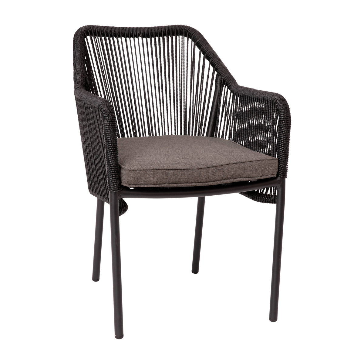 Gray Cushion/Black Frame |#| Woven Indoor/Outdoor Stacking Club Chairs in Black - Gray Cushions-Set of 2