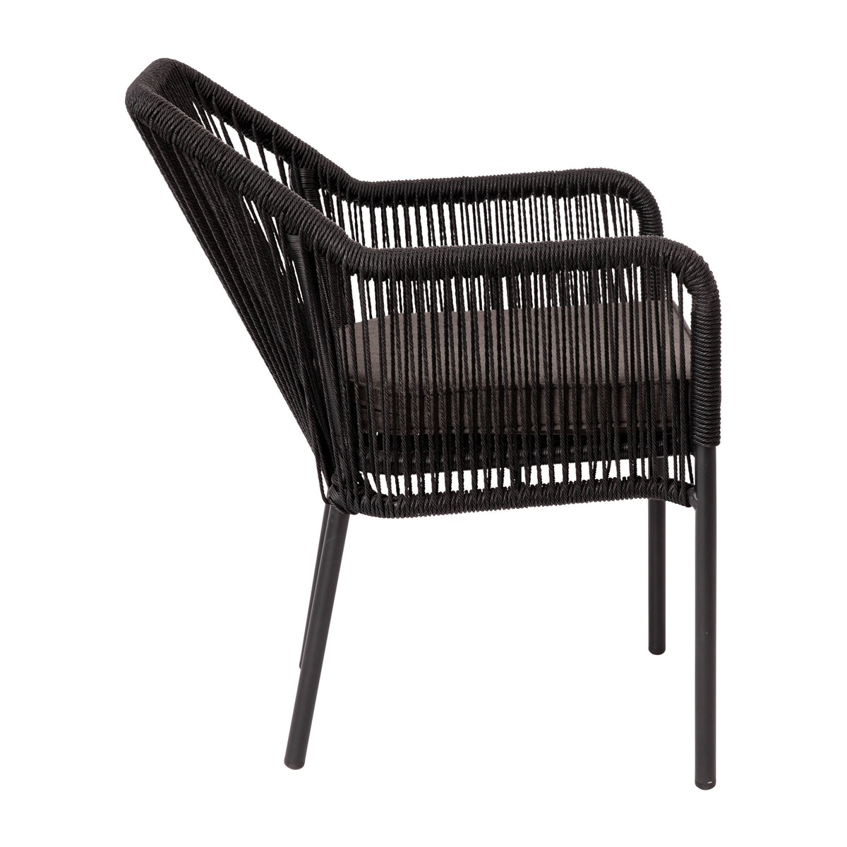 Gray Cushion/Black Frame |#| Woven Indoor/Outdoor Stacking Club Chairs in Black - Gray Cushions-Set of 2