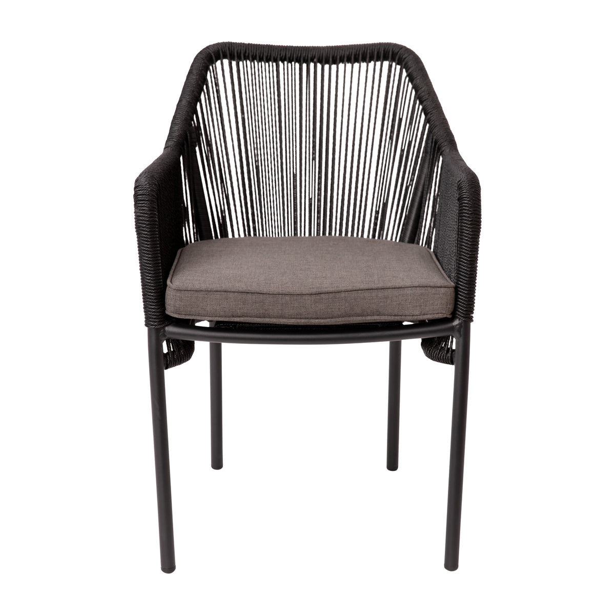 Gray Cushion/Black Frame |#| Woven Indoor/Outdoor Stacking Club Chairs in Black - Gray Cushions-Set of 2