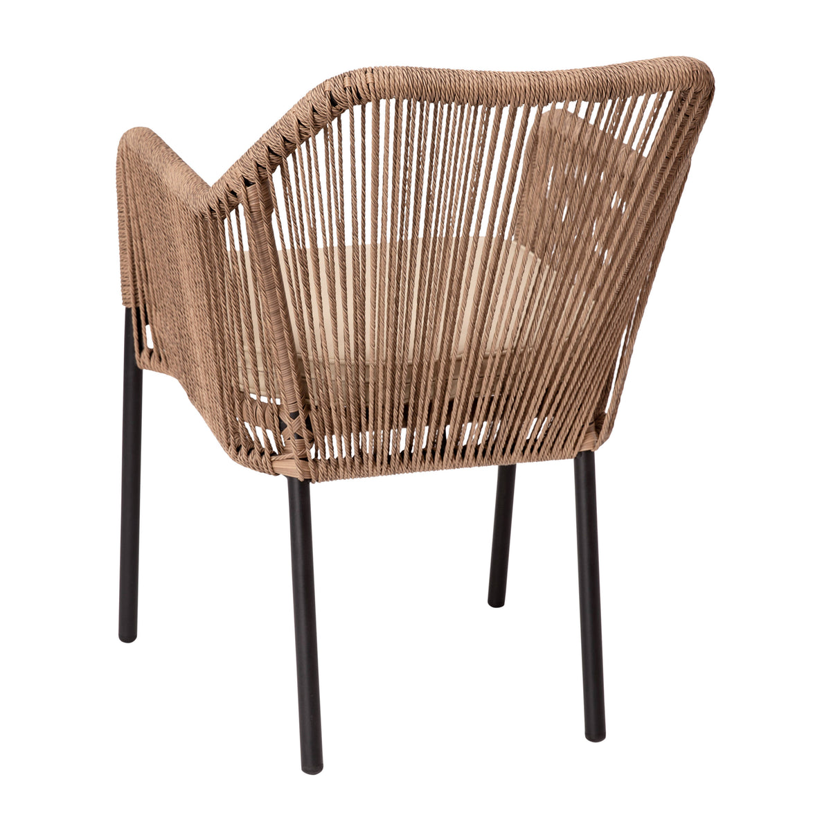 Ivory Cushion/Natural Frame |#| Woven Indoor/Outdoor Stacking Club Chairs in Natural - Ivory Cushions-Set of 2