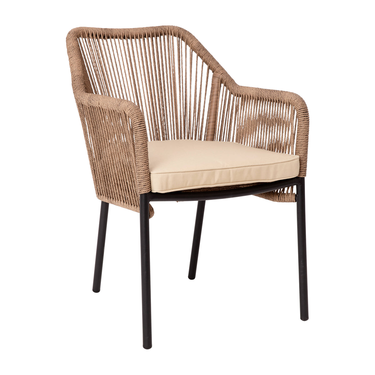 Ivory Cushion/Natural Frame |#| Woven Indoor/Outdoor Stacking Club Chairs in Natural - Ivory Cushions-Set of 2