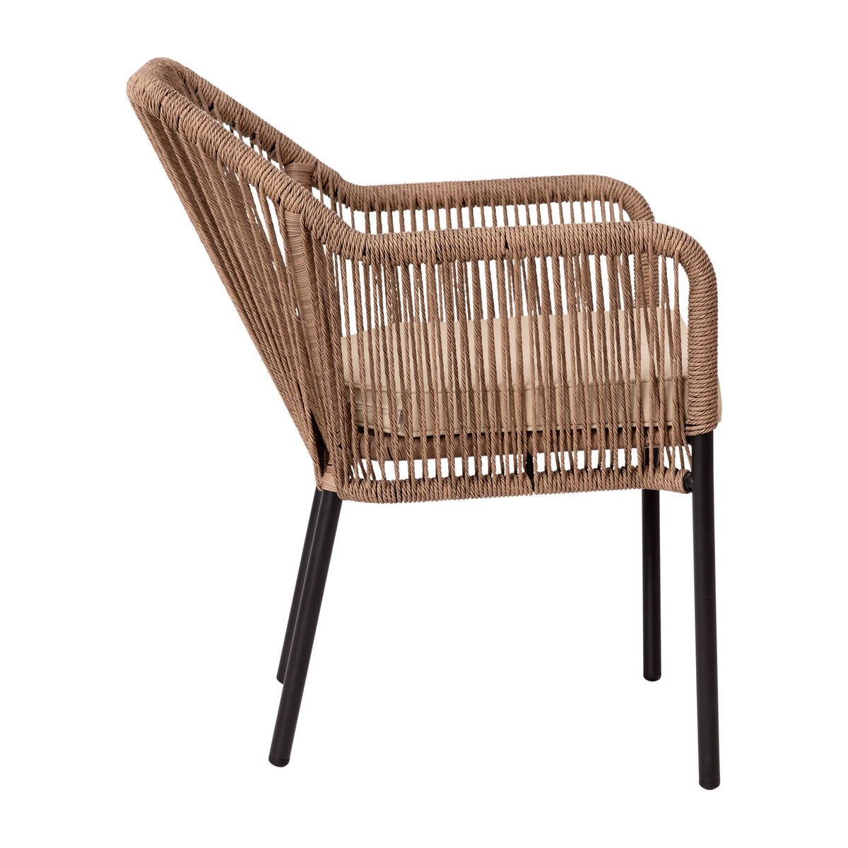 Ivory Cushion/Natural Frame |#| Woven Indoor/Outdoor Stacking Club Chairs in Natural - Ivory Cushions-Set of 2