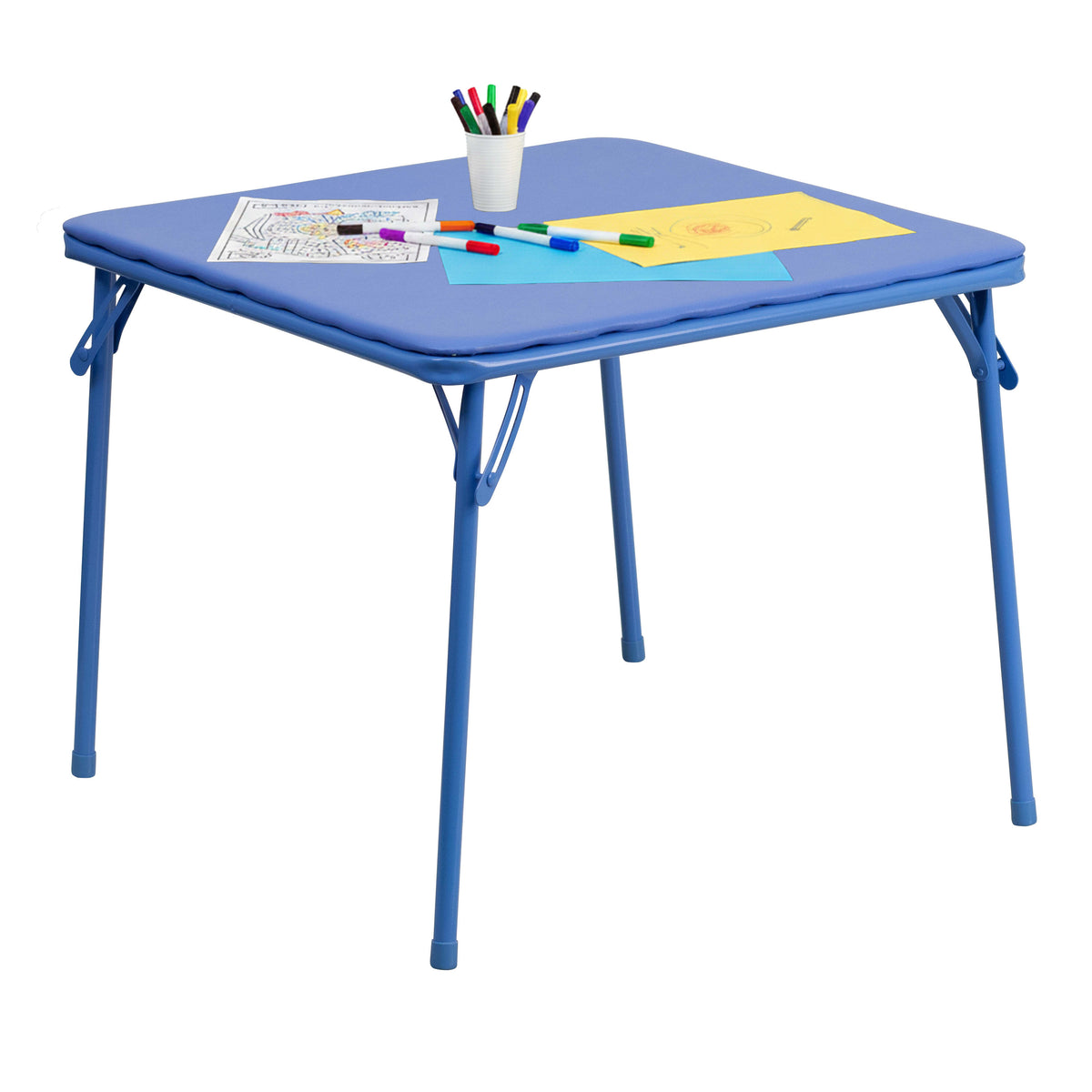Blue |#| Kids Blue Folding Table with Vinyl Upholstered Table Top - Game Table